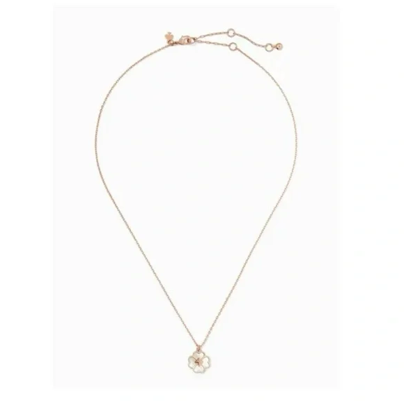Kate Spade Rose Gold Flower Pendant Necklace Cream Enamel Spade Logo NWT Gift - Picture 4 of 16